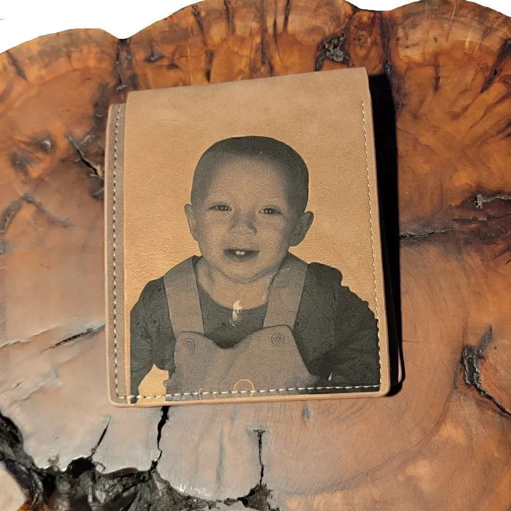 Personalized Men's Wallet with Custom Photo Handwriting or Text 3 Custom section